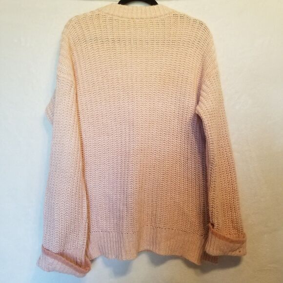 JOIE M Sweater Nebi Marled Alpaca Wool Blend Pink V-Neck Oversized Chunky Preppy - Picture 7 of 8